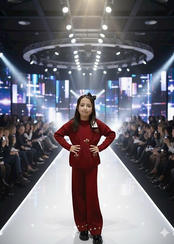 Papatya nakışlı triko kız çocuk takımı - Görsel 3