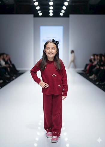 Papatya nakışlı triko kız çocuk takımı - Görsel 2