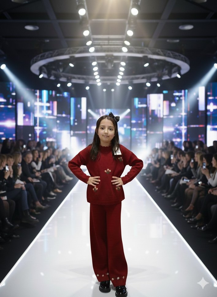 Papatya nakışlı triko kız çocuk takımı - Görsel 3