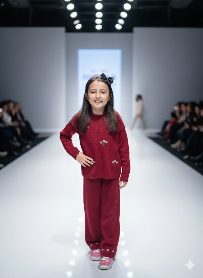 Papatya nakışlı triko kız çocuk takımı - Görsel 2