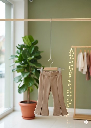 Gömlekli yırtmaçlı pantolonlu kız çocuk takımı - Görsel 4