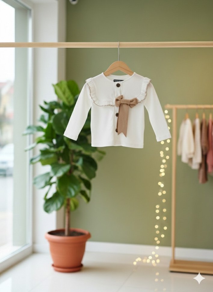 Gömlekli yırtmaçlı pantolonlu kız çocuk takımı - Görsel 3