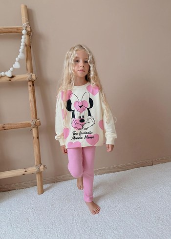 3 Yaş Beden Minnie mouse baskılı taytlı mevsimlik kız çocuk takımı