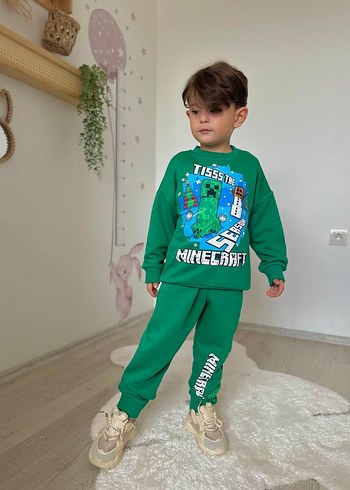 5 Yaş Beden Minecraft baskılı 3iplik ŞARDONSUZ erkek çocuk takımı