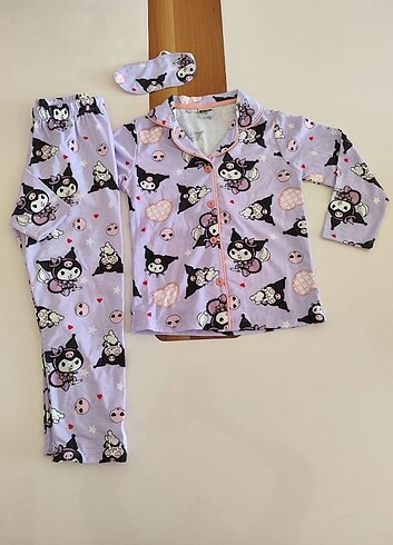 Diğer Kuromi baskılı göz bantlı pijama takımı 