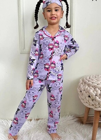 Kuromi baskılı göz bantlı pijama takımı 