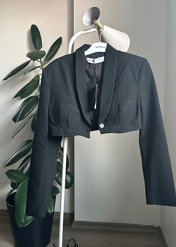 Düğmeli Siyah Mini Kadın Blazer Ceket