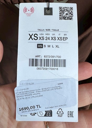 xs Beden Drapeli Kahverengi Uzun Kadın Elbise