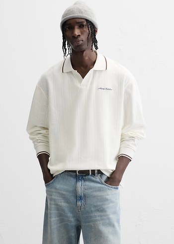 Beyaz Yakalı Pamuklu Erkek Sweatshirt