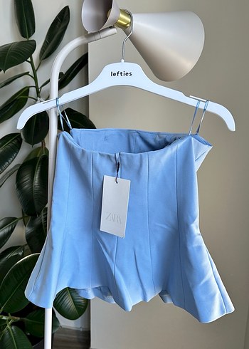 s Beden mavi Renk Kadın Mavi Straplez Denim Bluz