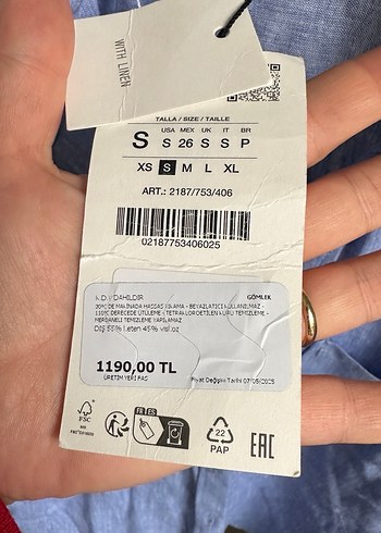 s Beden Mavi Keten Kısa Kollu Gömlek