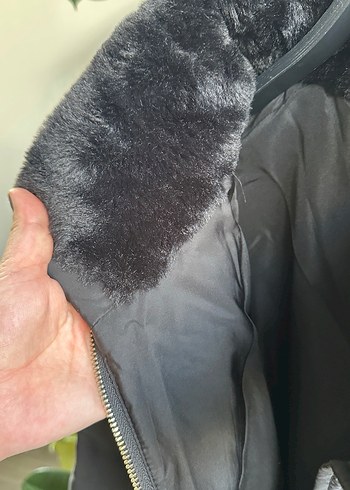 xxl Beden gri Renk Siyah Kadın Kürklü Kış Montu