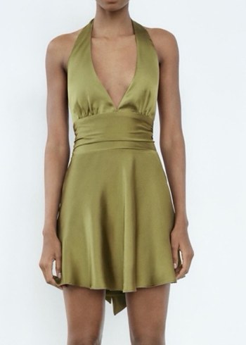 Kadın Saten V Yaka Midi Kokteyl Elbise - Görsel 2