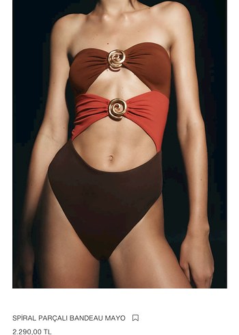 SPiRAL Parçalı Bandeau Mayo - Kahverengi - Görsel 2