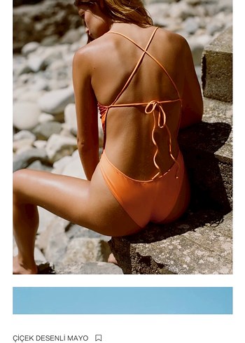 Turuncu Çiçek Desenli Mini Mayo - Görsel 2