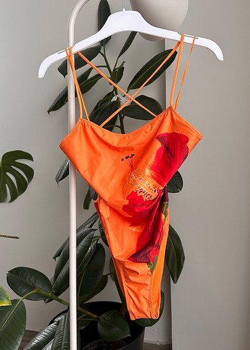 Turuncu Çiçek Desenli Mini Mayo - Görsel 4