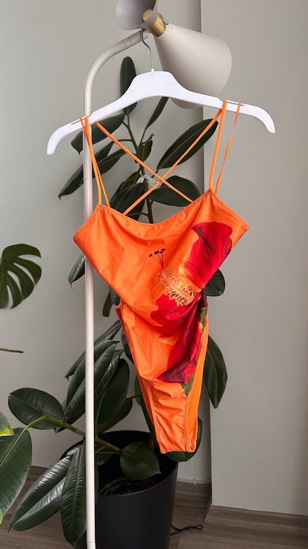 Turuncu Çiçek Desenli Mini Mayo - Görsel 4