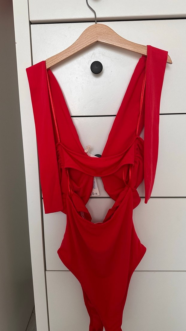 Kırmızı Drapeli Mini Kadın Mayo - Görsel 4