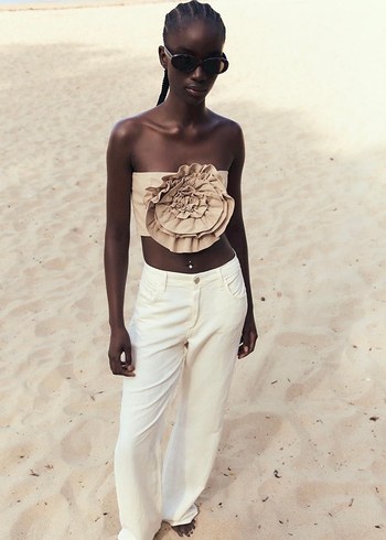 Fırfırlı Straplez Mini Keten Bustiyer - Görsel 2