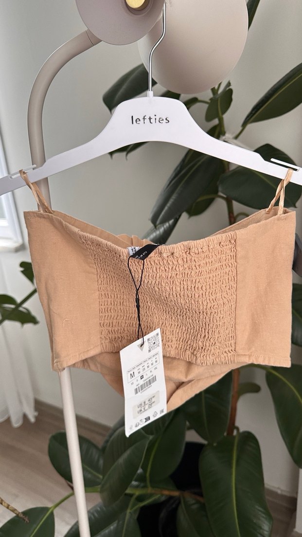 Fırfırlı Straplez Mini Keten Bustiyer - Görsel 4