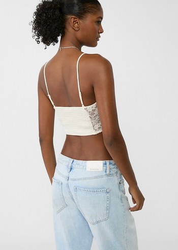 Dantel Detaylı Beyaz V Yakalı Büstiyer - Görsel 2