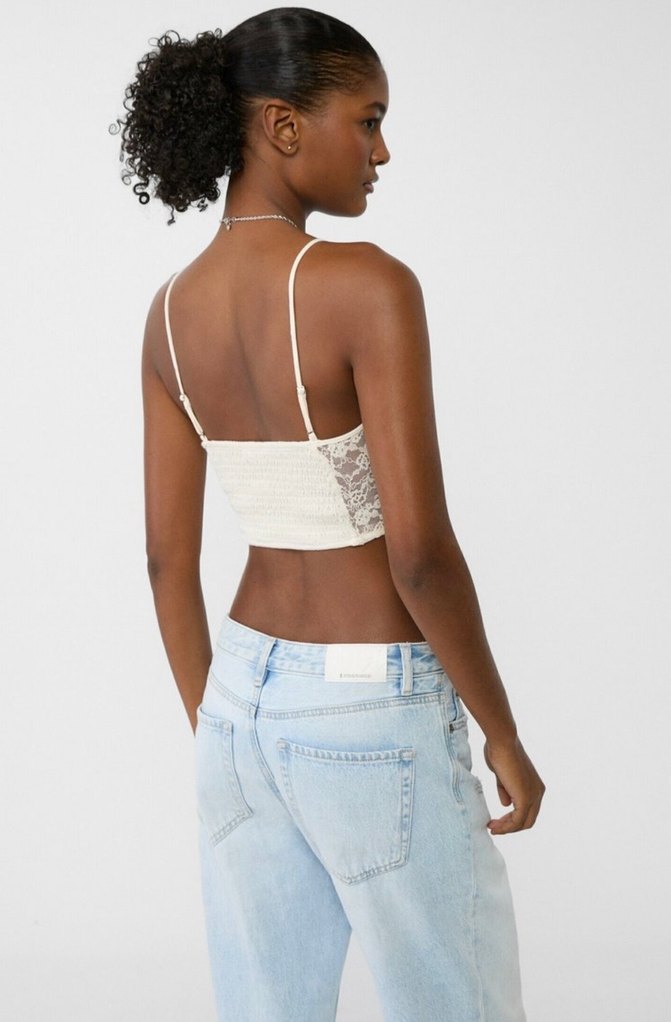 Dantel Detaylı Beyaz V Yakalı Büstiyer - Görsel 2