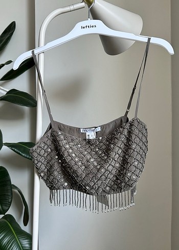 Boncuk İşlemeli Gri Mini Straplez Büstiyer - Görsel 3