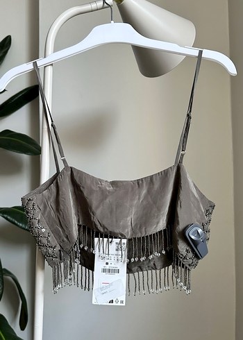 Boncuk İşlemeli Gri Mini Straplez Büstiyer - Görsel 4