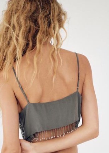 Boncuk İşlemeli Gri Mini Straplez Büstiyer - Görsel 2