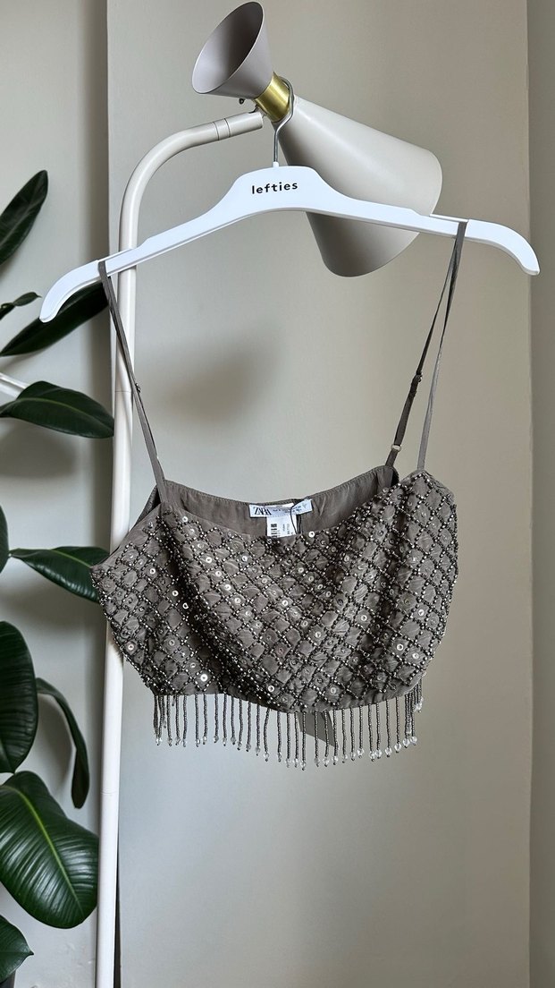 Boncuk İşlemeli Gri Mini Straplez Büstiyer - Görsel 3