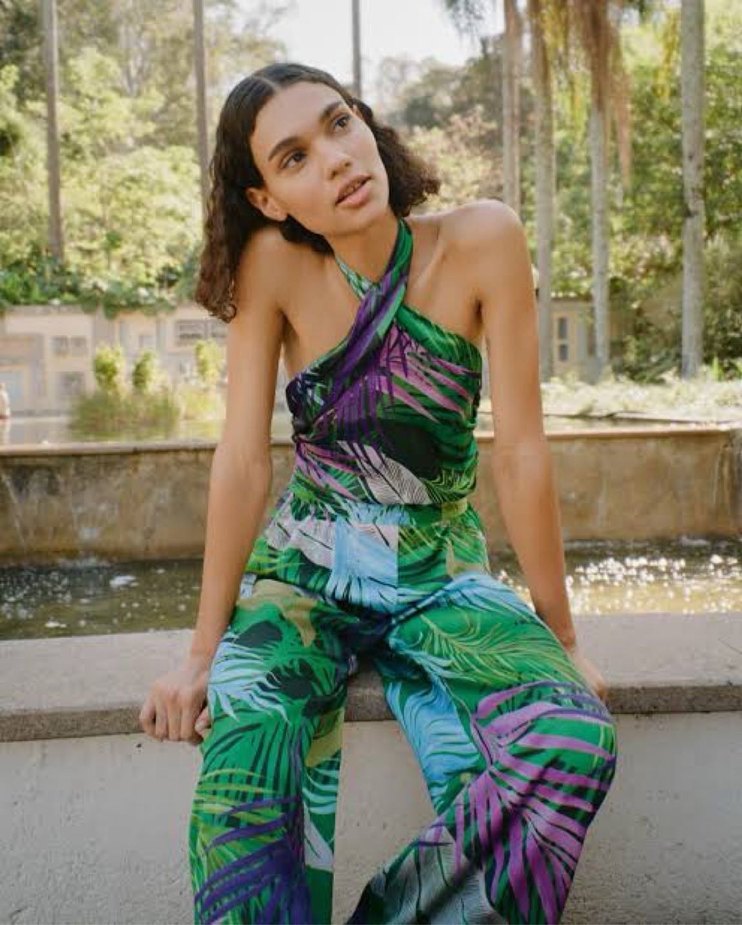 Zara Kadın Yeşil Tropik Desenli Uzun Tulum - Görsel 3