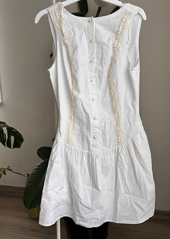 Dantel Detaylı Beyaz Midi Pamuk Elbise - Görsel 2