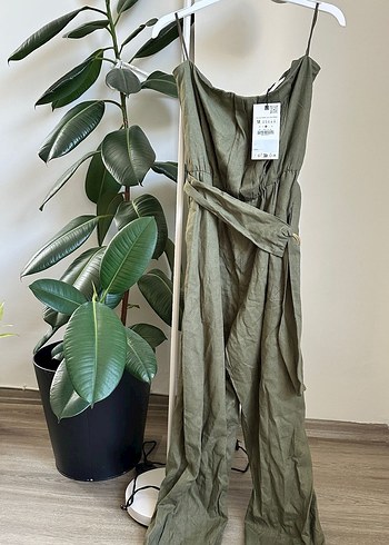 Kadın Kemerli Straplez Keten Tulum - Görsel 3