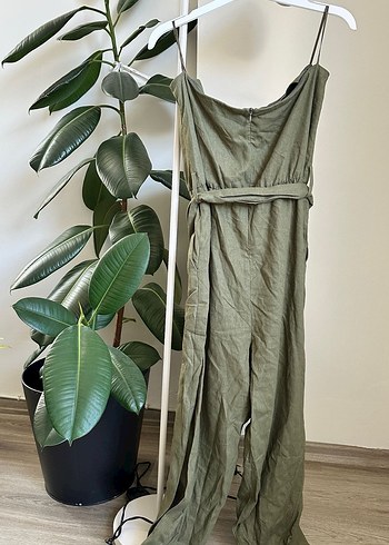 Kadın Kemerli Straplez Keten Tulum - Görsel 4