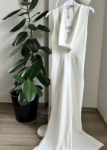 Kadın Beyaz Uzun Kollu V Yakalı Tulum - Görsel 2