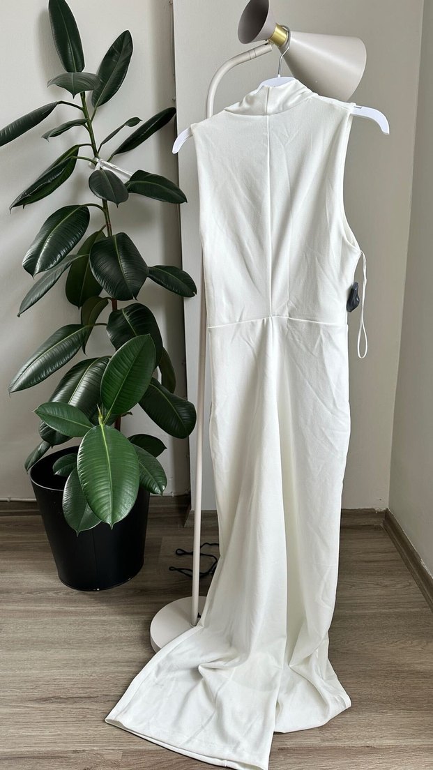 Kadın Beyaz Uzun Kollu V Yakalı Tulum - Görsel 3