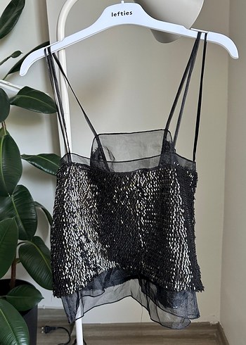 xs Beden Siyah Payetli Mini Askılı Büstiyer