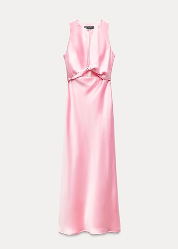 Zara Pudra Pembe Drapeli Uzun Kadın Elbise