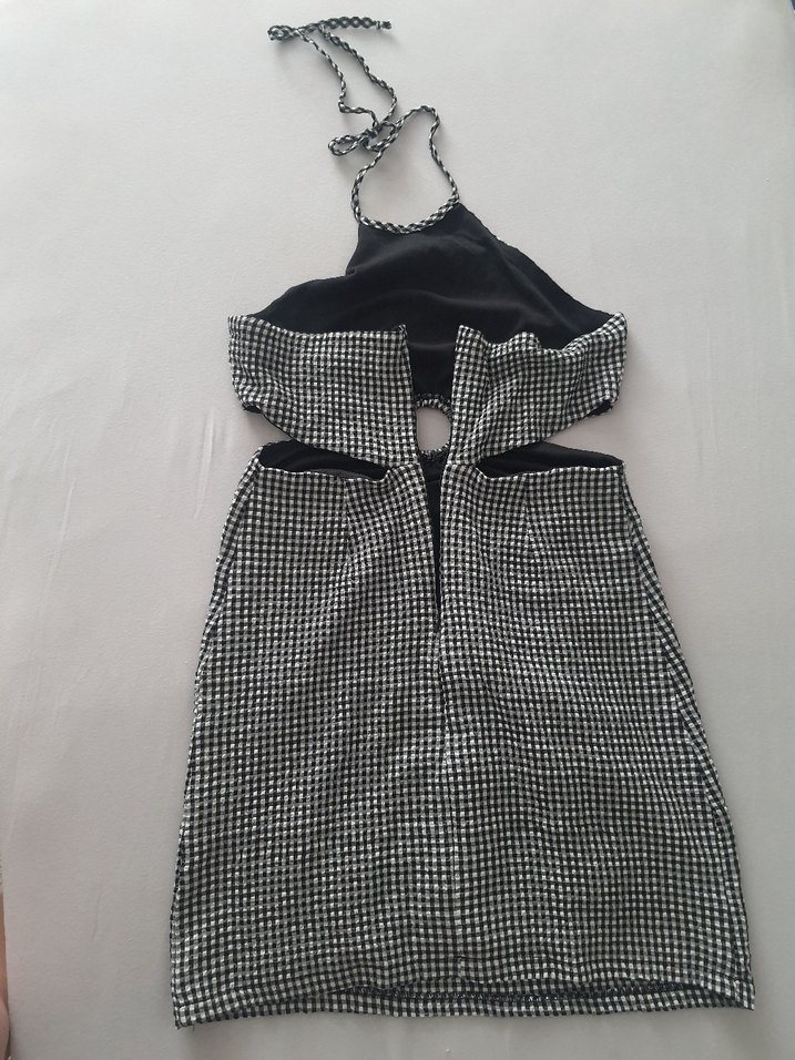 Pötikareli boyundan bağlamalı Midi Elbise - Görsel 3