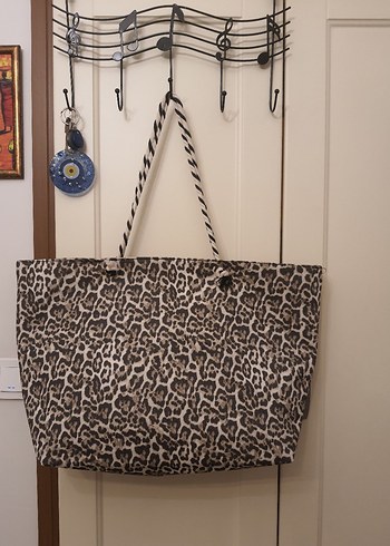 Leopar Desenli Fermuarlı Plaj Çantası - Görsel 3