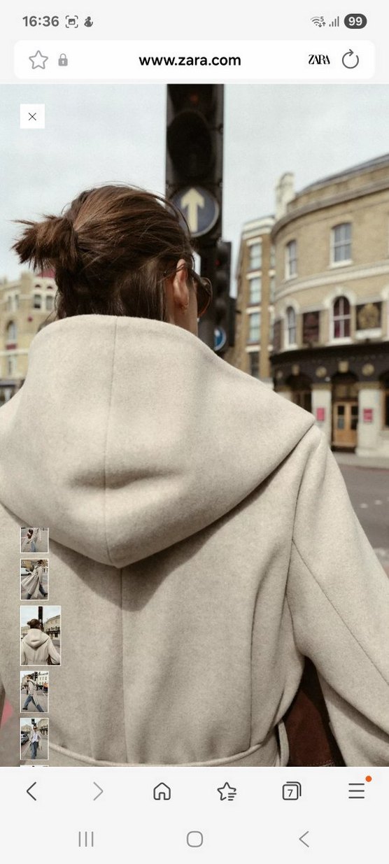 Zara Kapüşonlu krem rengi kaban - Görsel 2