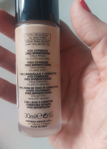 Deborah Milano 24ORE Extra Cover Fondöten Beige 2 kez kullandim - Görsel 3