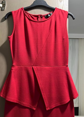 Kırmızı Drapeli Midi Ofis Elbisesi - Görsel 2