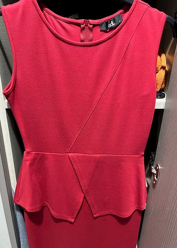 Kırmızı Drapeli Midi Ofis Elbisesi - Görsel 3