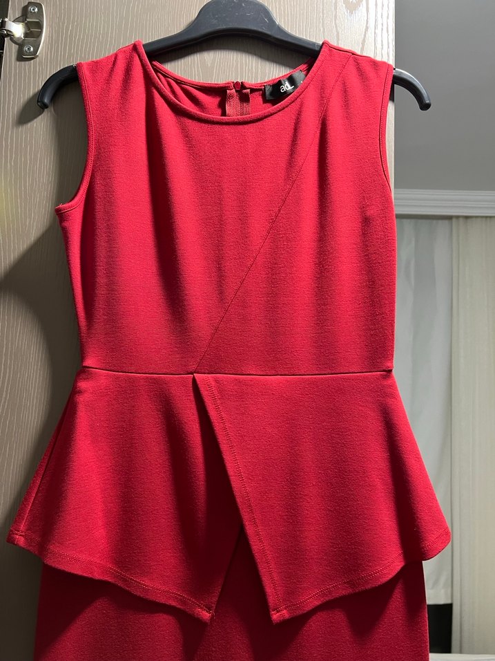 Kırmızı Drapeli Midi Ofis Elbisesi - Görsel 2