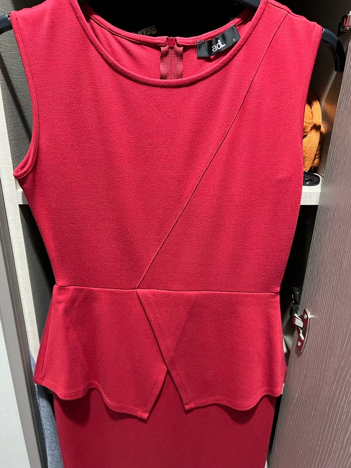 Kırmızı Drapeli Midi Ofis Elbisesi - Görsel 3