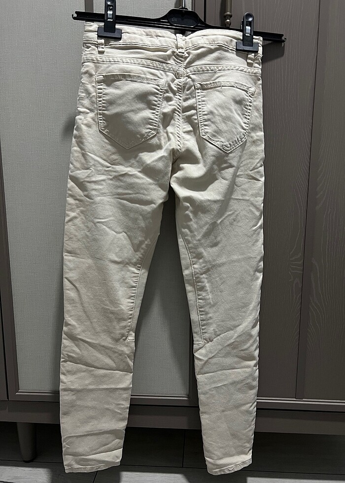 Zara krem rengi skinny pantolon - Görsel 3