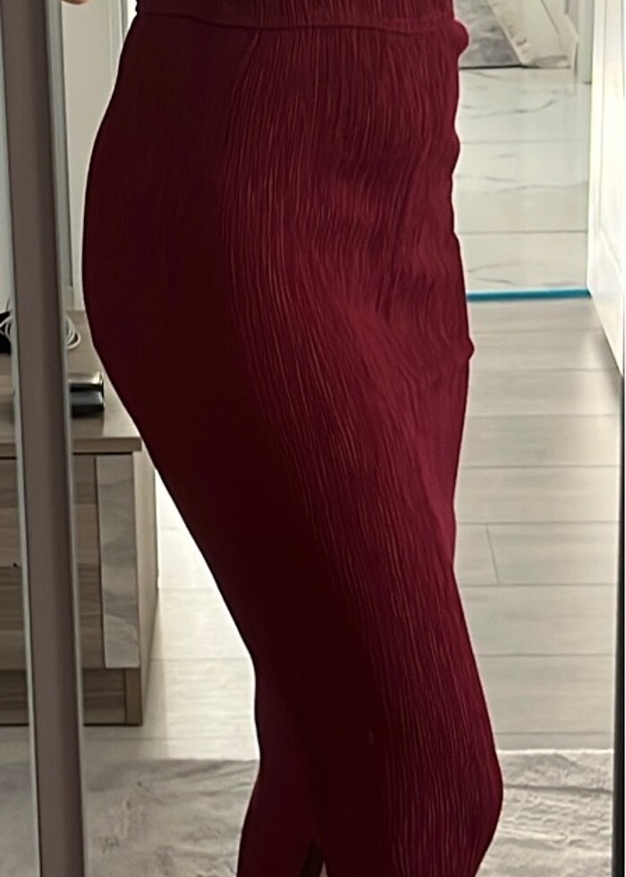 Bordo sexy yırtmaç detaylı elbise - Görsel 3