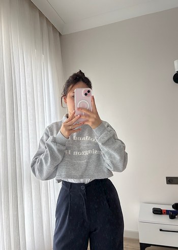 Bershka Gri Baskılı Kadın Sweatshirt - Görsel 2