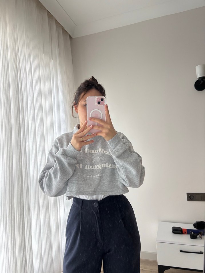 Bershka Gri Baskılı Kadın Sweatshirt - Görsel 2